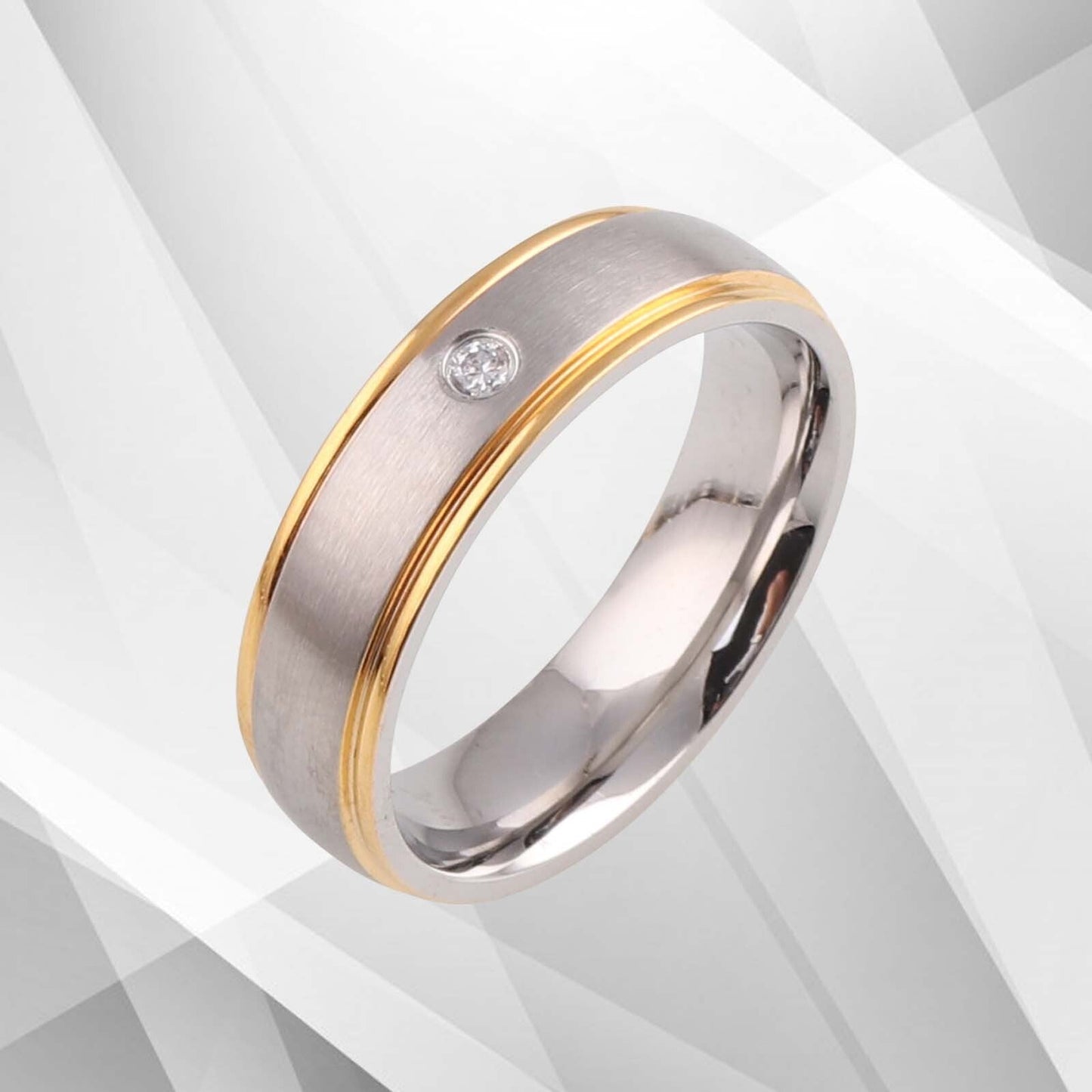 Gorgeous 18Ct Yellow And White Gold Over Titanium 0.35Ct C Z Diamond Band Ring