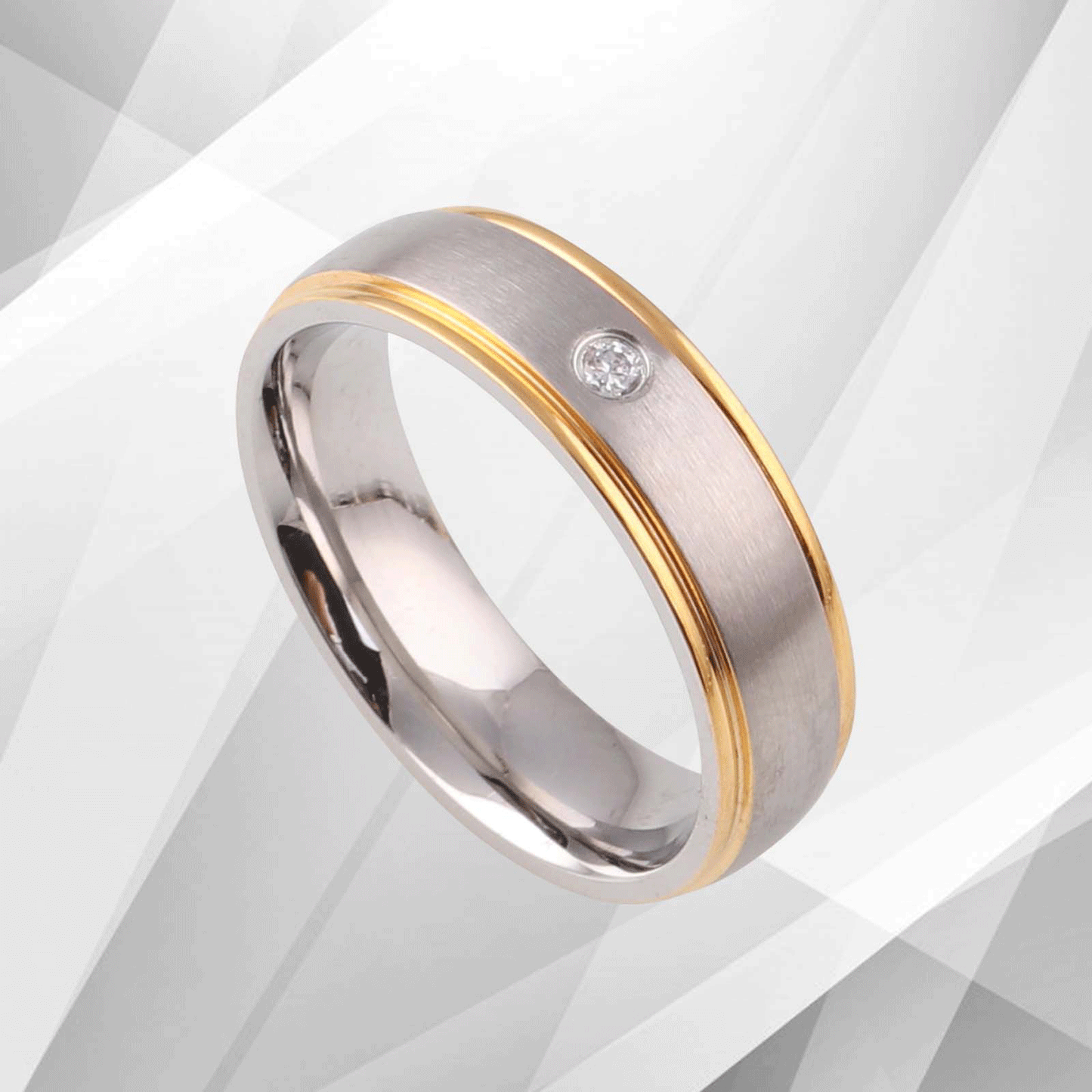 Gorgeous 18Ct Yellow And White Gold Over Titanium 0.35Ct C Z Diamond Band Ring