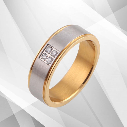 6mm Titanium Four 0.35Ct C Z Diamond Wedding Band 18Ct Yellow White Gold Over UK