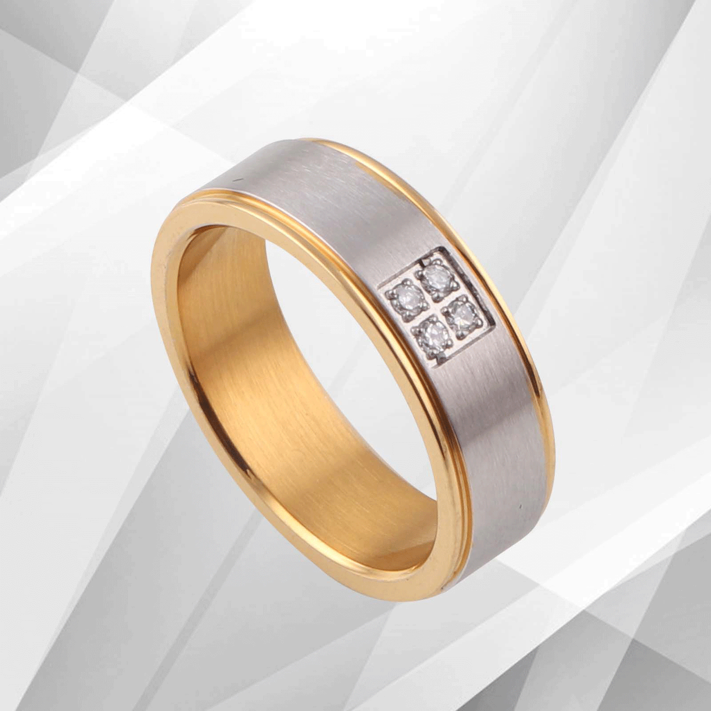 6mm Titanium Four 0.35Ct C Z Diamond Wedding Band 18Ct Yellow White Gold Over UK