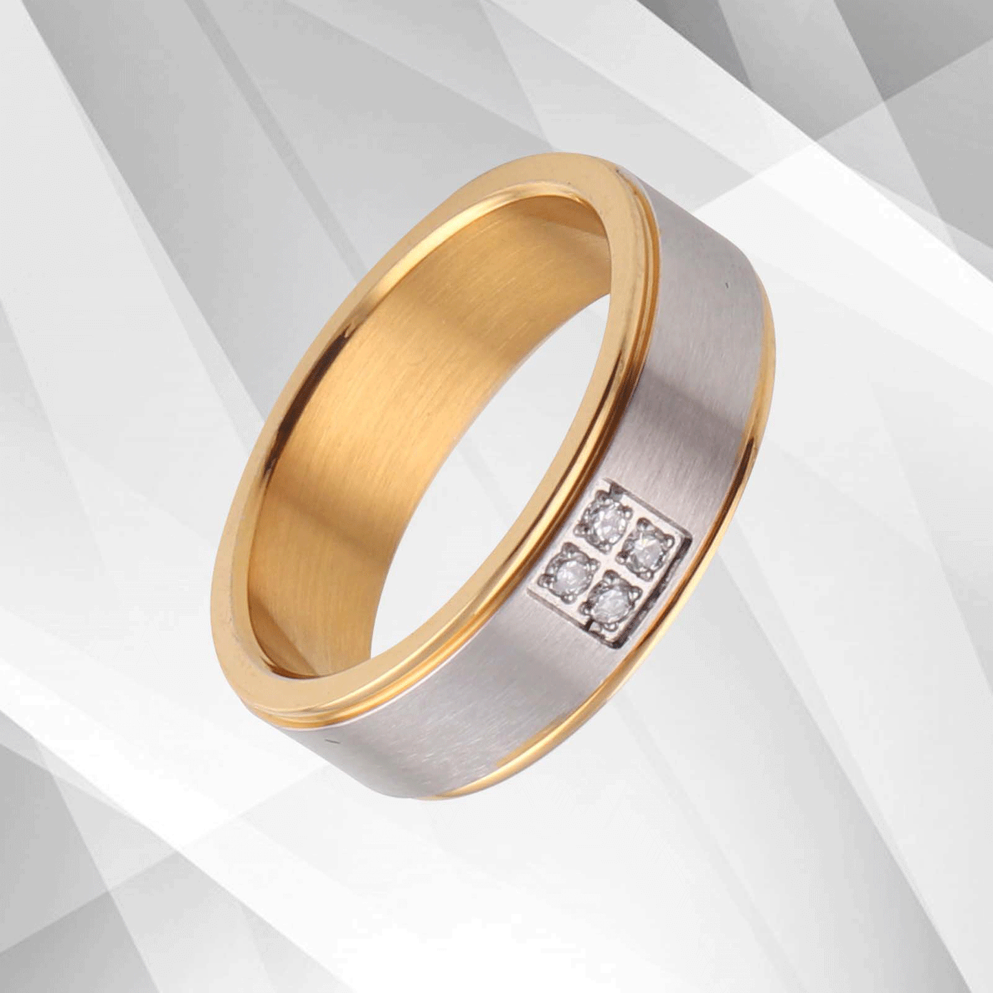 6mm Titanium Four 0.35Ct C Z Diamond Wedding Band 18Ct Yellow White Gold Over UK
