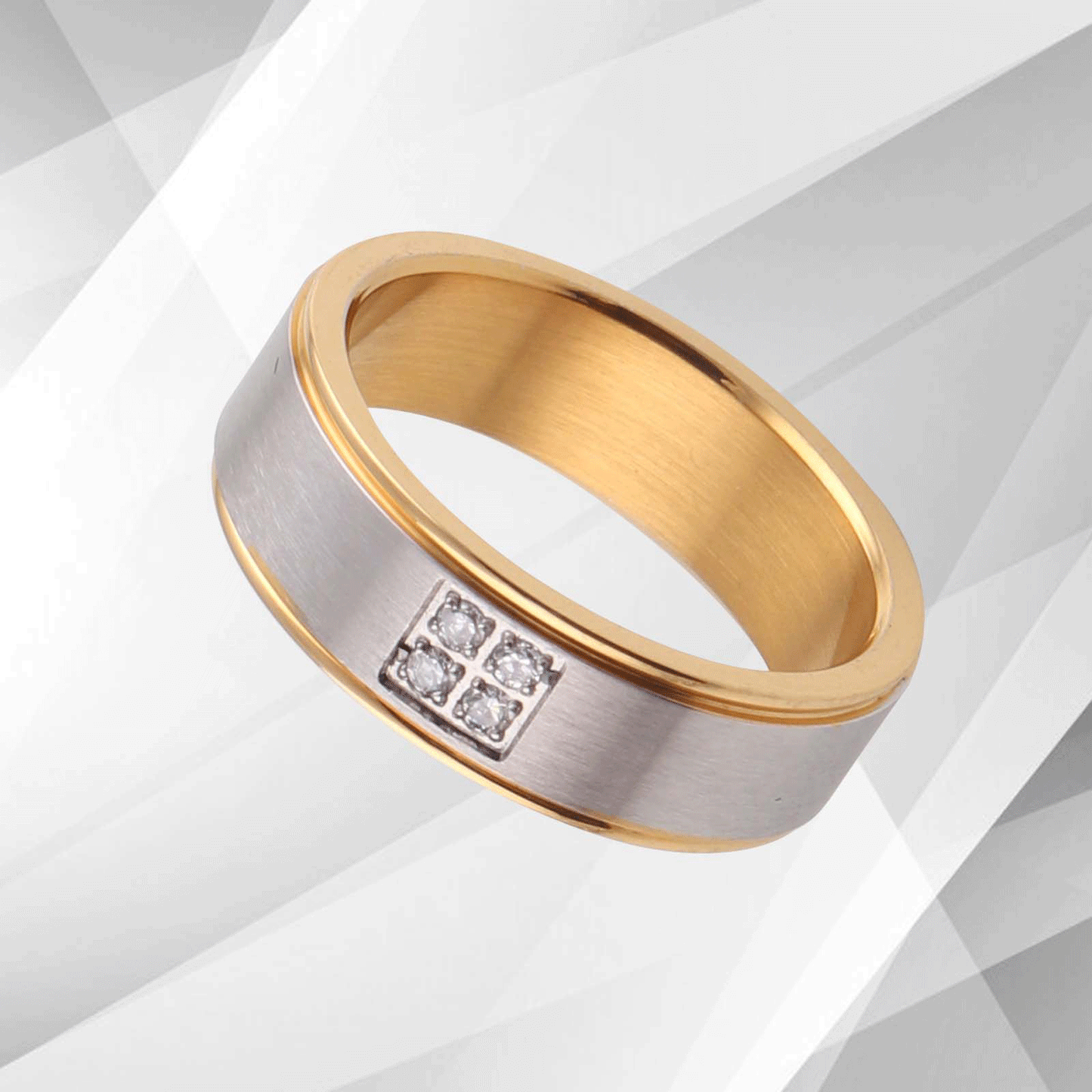 6mm Titanium Four 0.35Ct C Z Diamond Wedding Band 18Ct Yellow White Gold Over UK