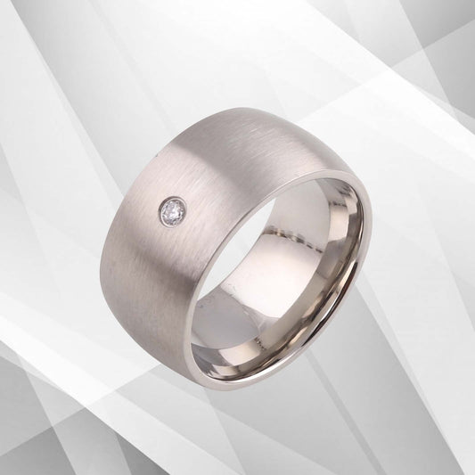 UK 10mm Titanium Wedding Ring Engagement Band 0.35Ct C Z Diamond 18Ct Gold Over