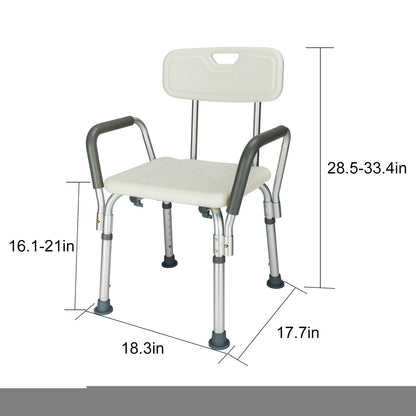 Medical Bathroom Safety Shower Tub Aluminium Alloy Bath Chair Bench with Back & Handle White