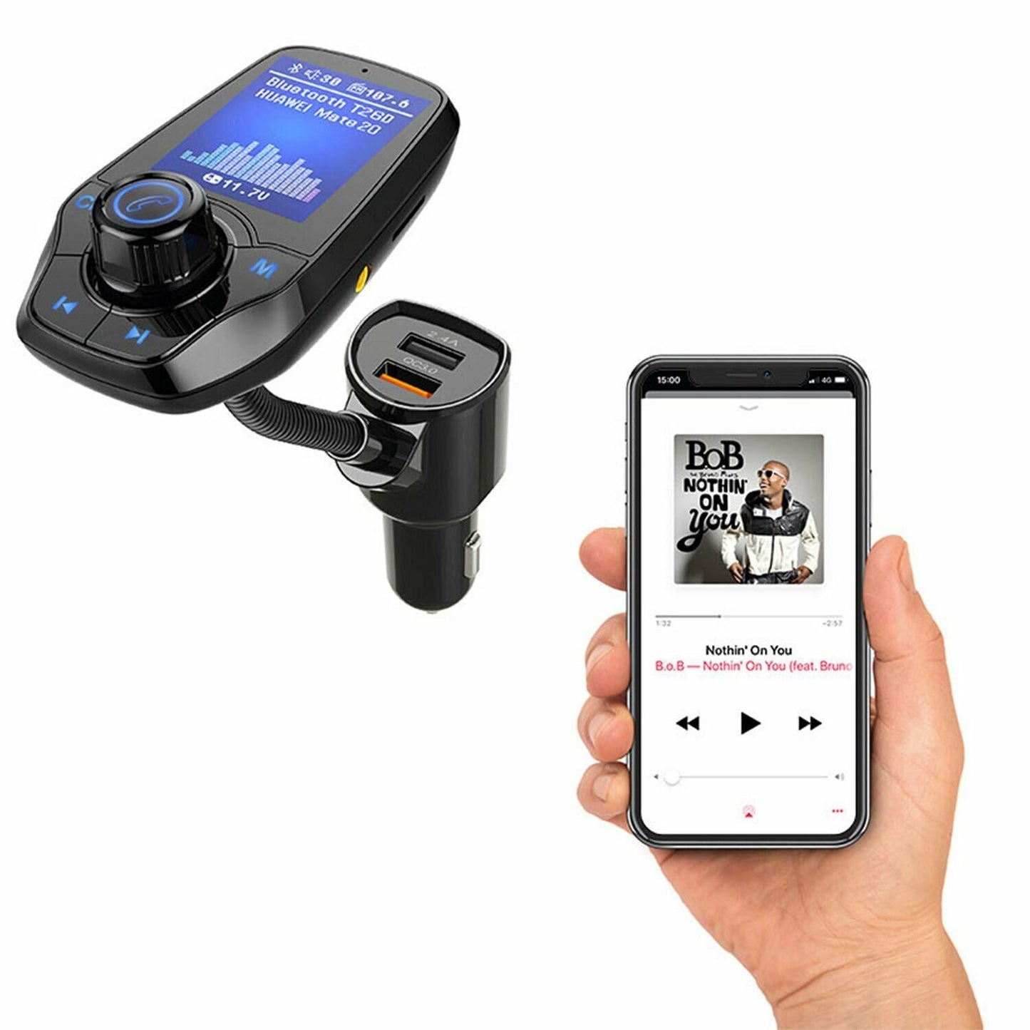 Aquarius Wireless Multifunctional Bluetooth Car FM Transmitter with Dual USB Port