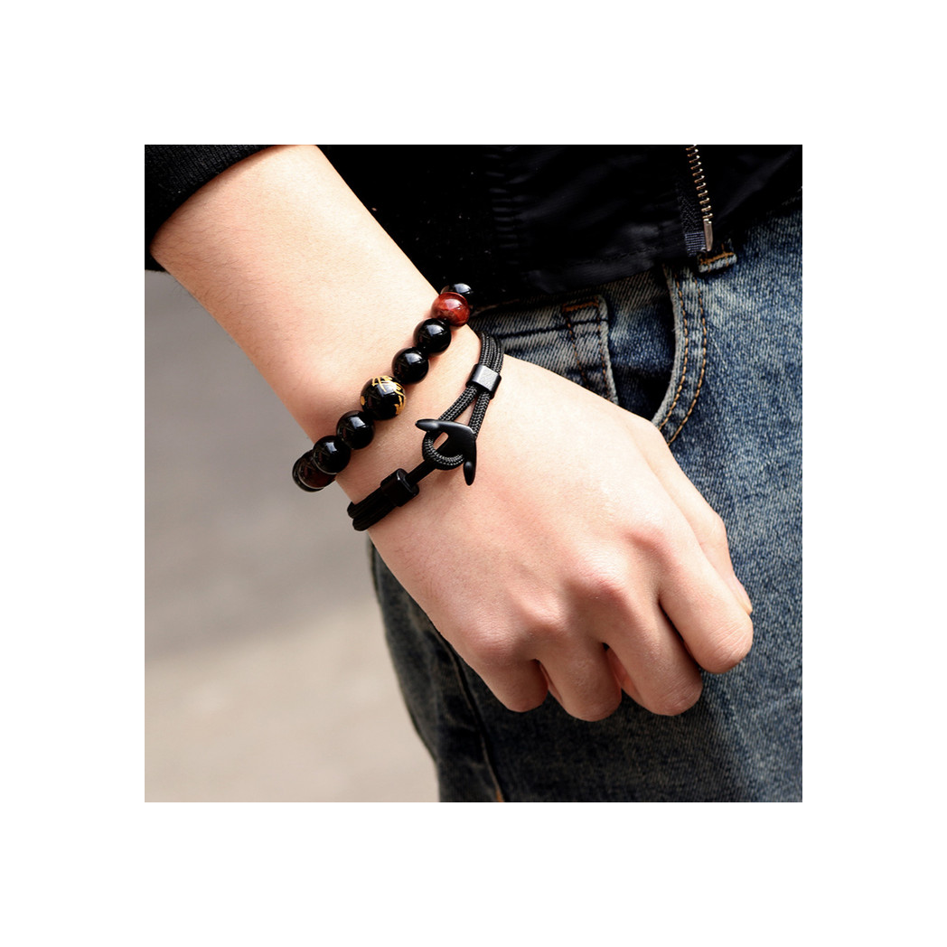 Men's Black Anchor Bracelet