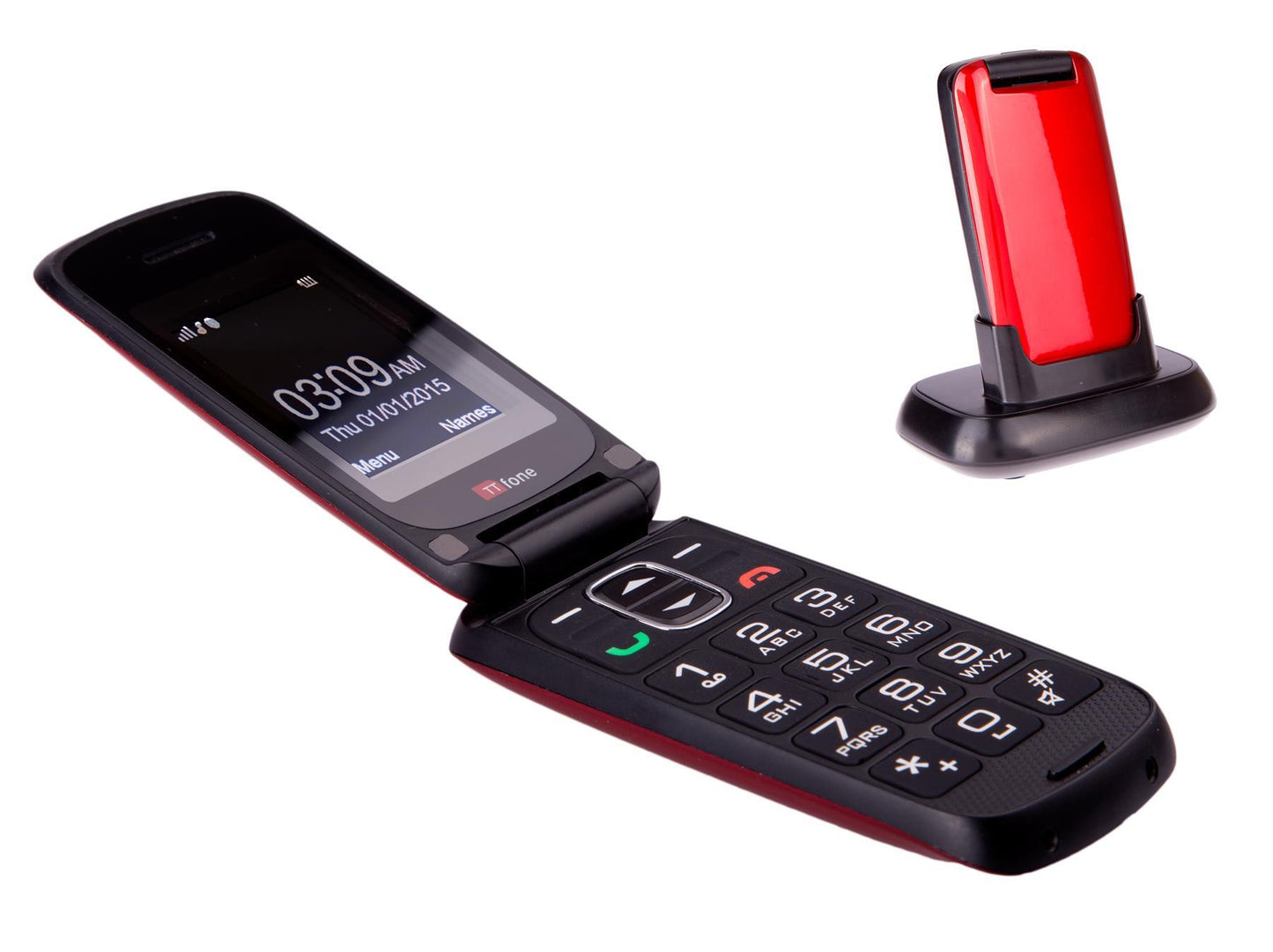 TT300 Star RED Flip Folding Big Button Senior SOS Emergency Button Mobile Phone & CB4 Nylon Holster Case & Vodafone PAYG Sim Card
