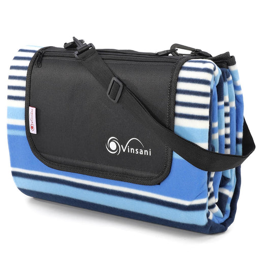 200 x 180cm Folding Picnic Blanket Waterproof & Sandproof - Blue Stripe