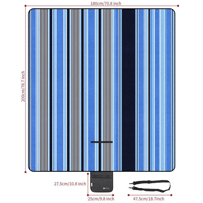 200 x 180cm Folding Picnic Blanket Waterproof & Sandproof - Blue Stripe