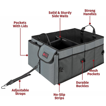 Deluxe Car Boot Storage Organiser Case Tool Bag - All Vehicles (Grey)