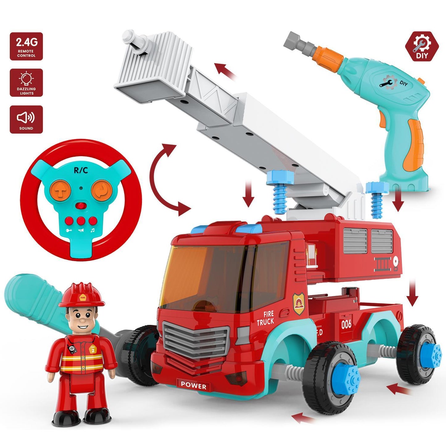 SOKA Build Your Own Take-A-Part Fire Truck Remote Controlled Kit w Light & Sound