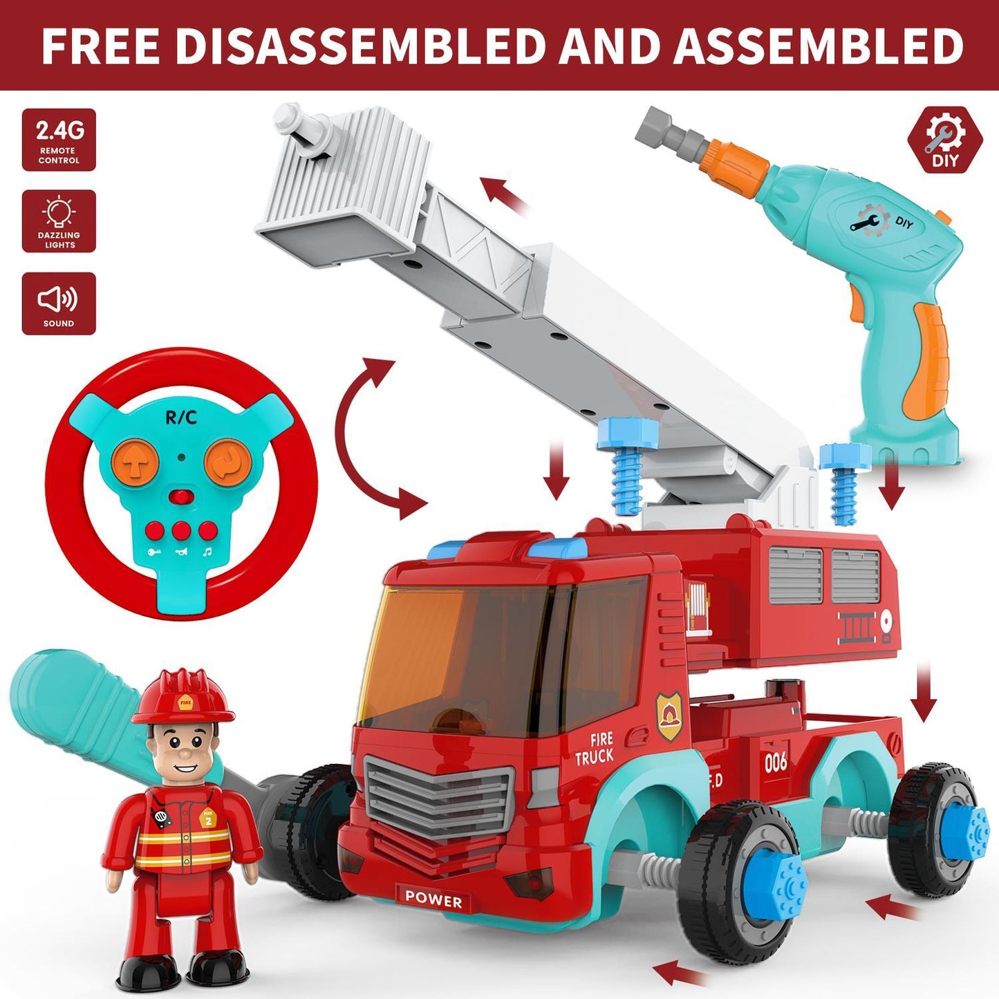 SOKA Build Your Own Take-A-Part Fire Truck Remote Controlled Kit w Light & Sound