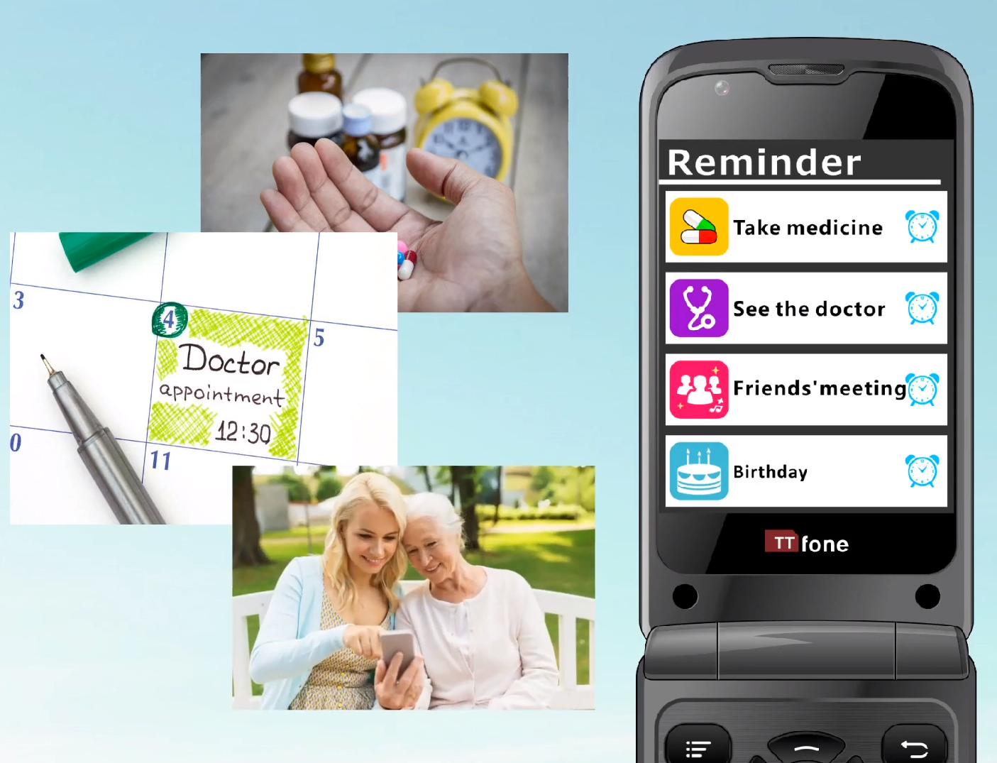 TT950 3G Flip Android Simple Whatsapp Mobile Phone & Dock Charger & Vodafone Sim Card