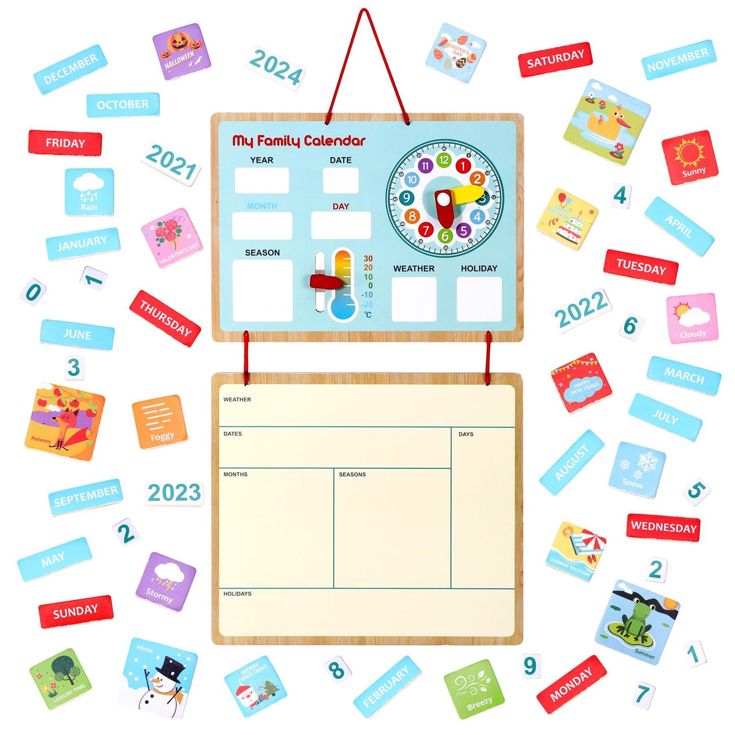 SOKA My Family Calendar Magnetic Wooden Weather Board Gift for Kids 3+ and up