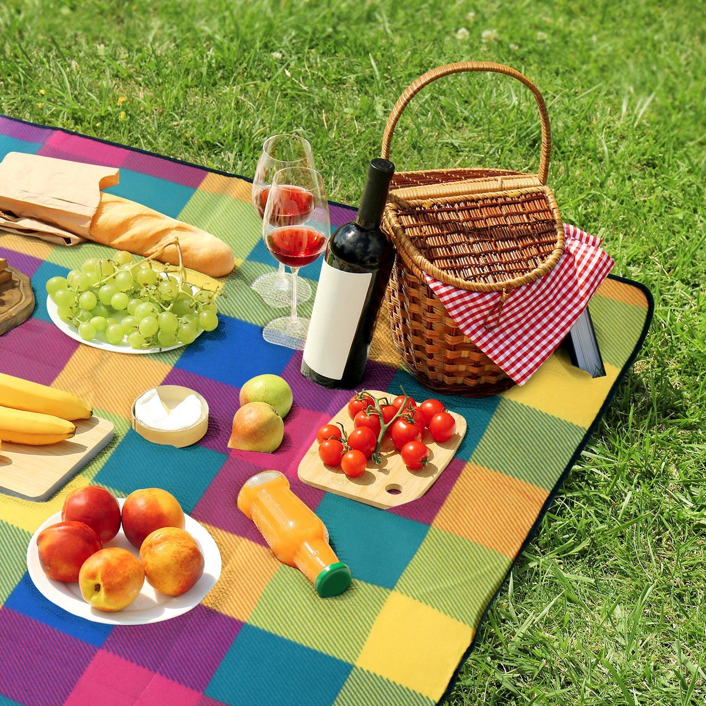 200 x 200cm Folding Picnic Blanket Waterproof & Sandproof- Multicoloured