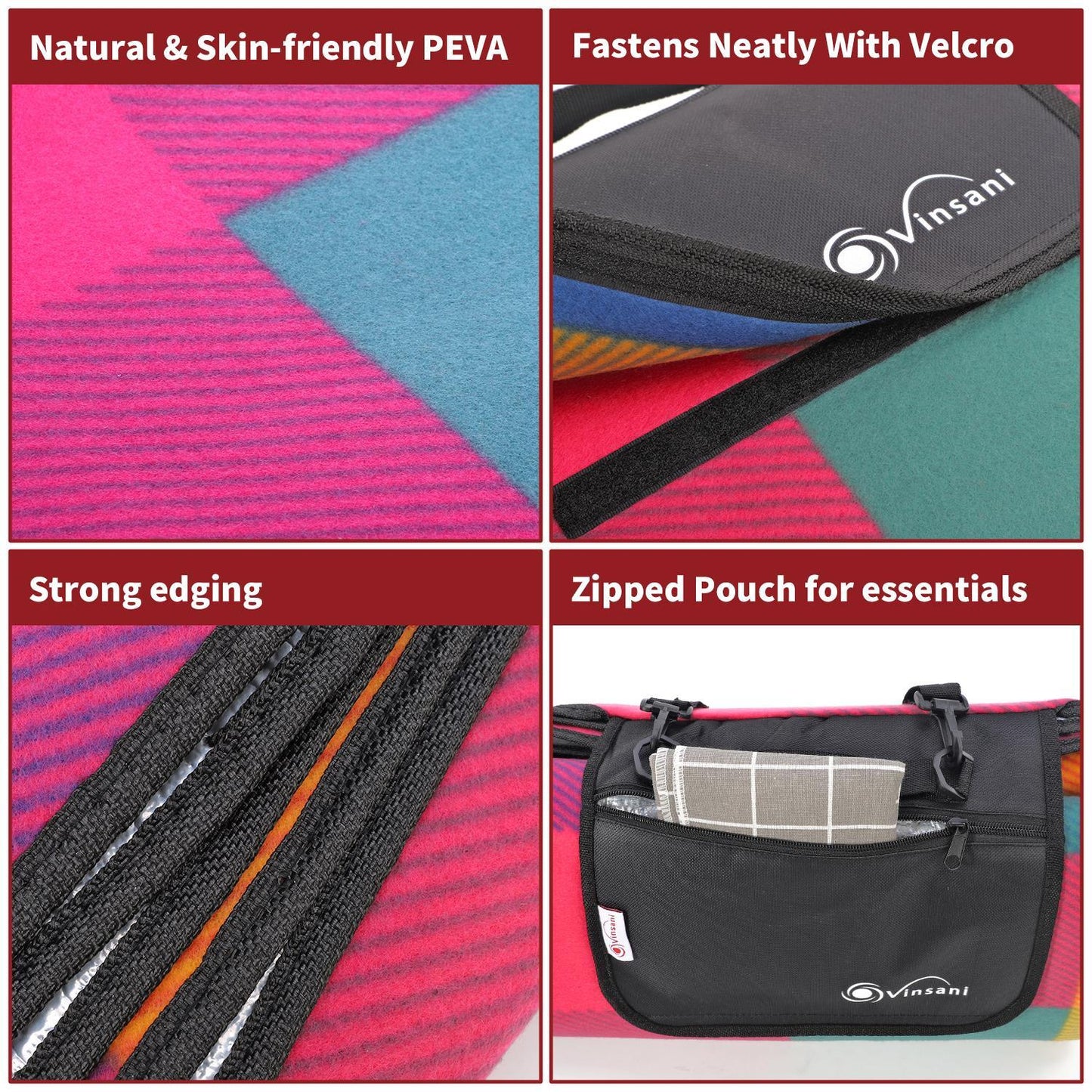 200 x 200cm Folding Picnic Blanket Waterproof & Sandproof- Multicoloured