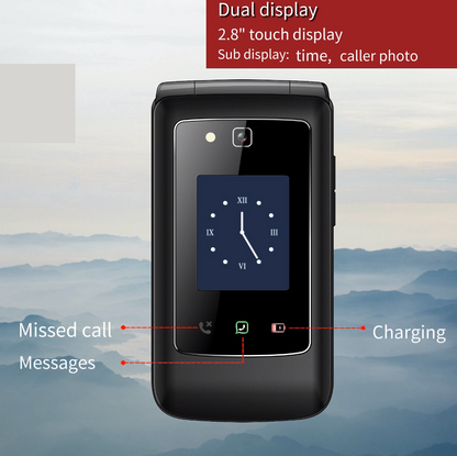 TT950 3G Flip Android Simple Whatsapp Mobile Phone & In Car Charger, Dock Charger & Vodafone Sim Card