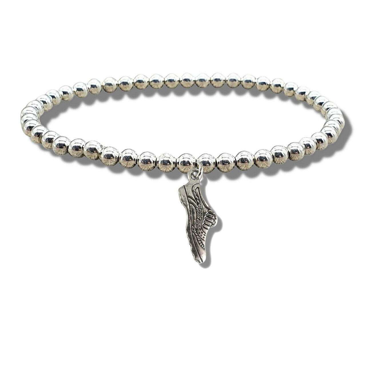 Running Shoe Silver Beaded Bracelet