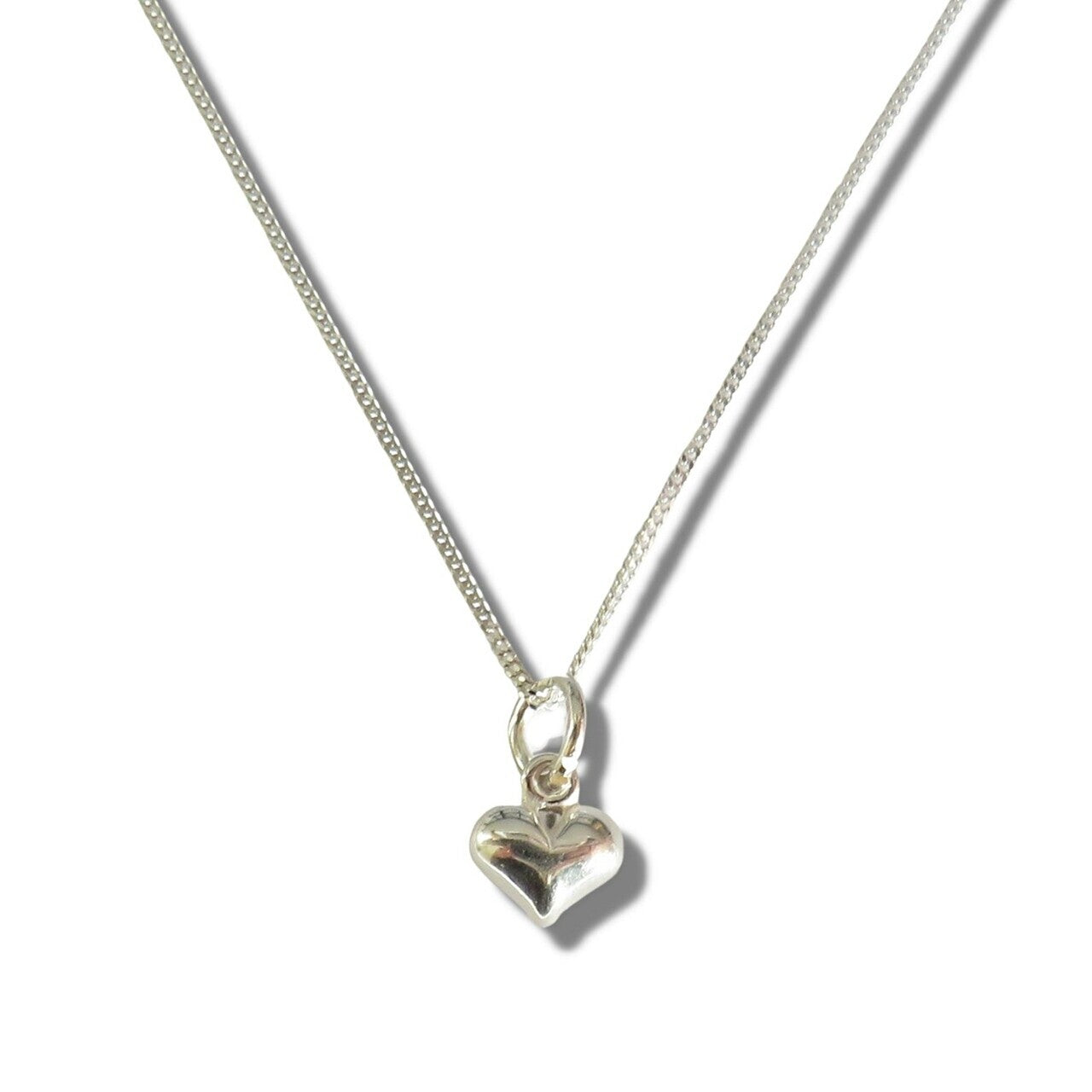 Girls Mini Puff Heart Silver Necklace