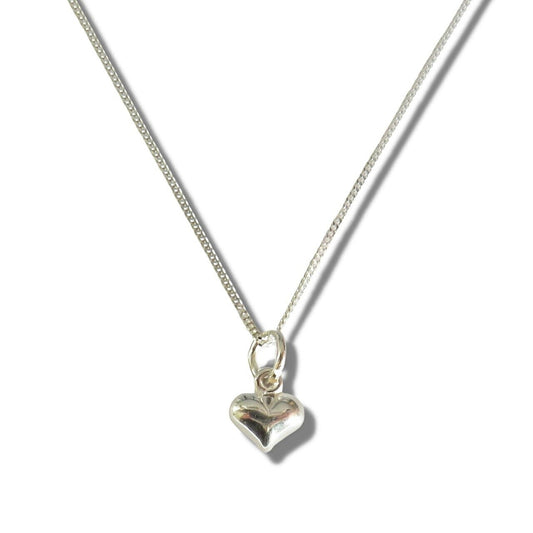 Girls Mini Puff Heart Silver Necklace
