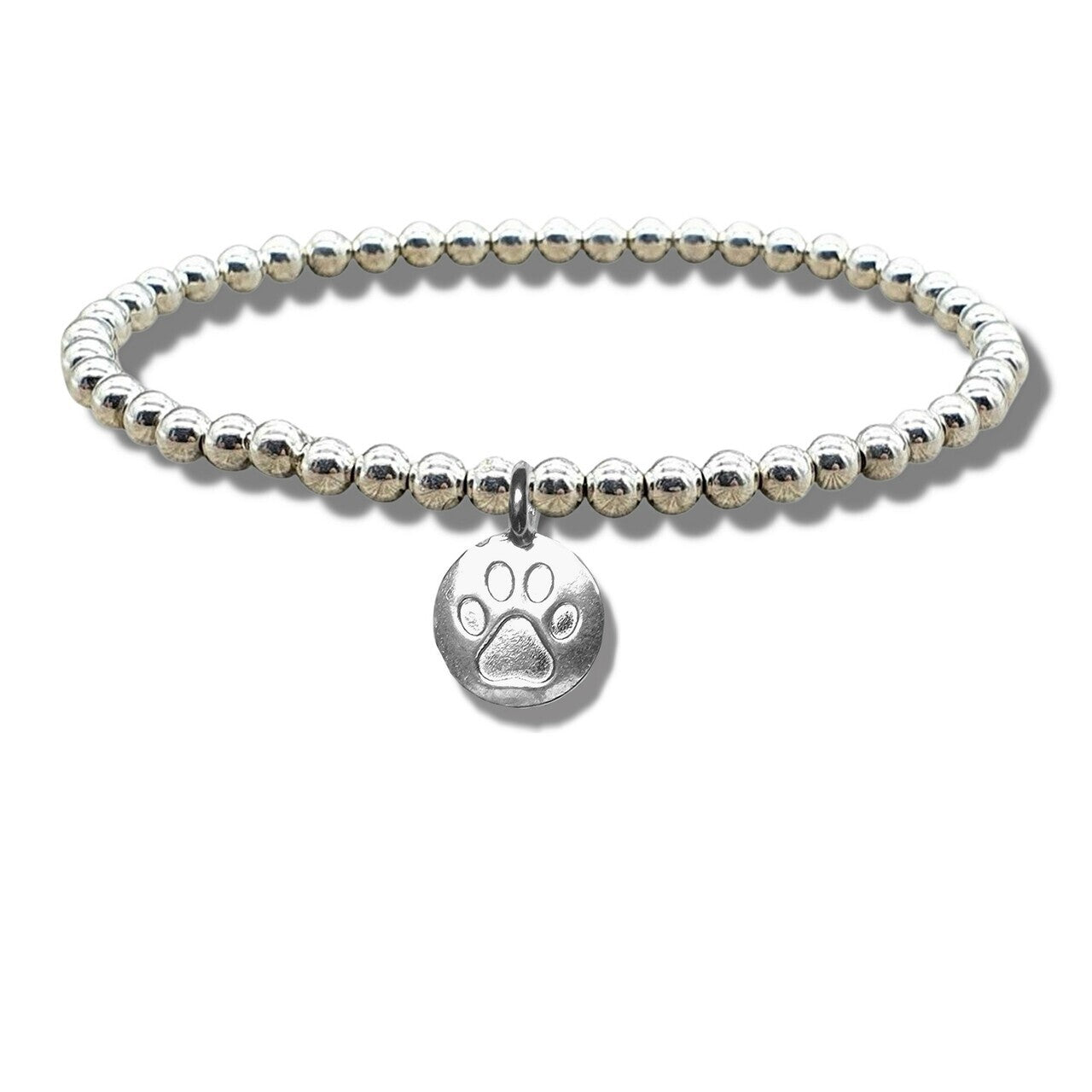 Paw Print Silver Beaded Bracelet