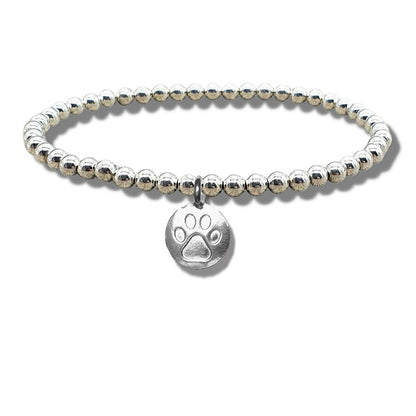 Paw Print Silver Beaded Bracelet