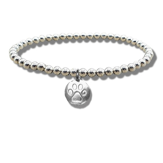Paw Print Silver Beaded Bracelet