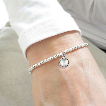 April Birthstone Beaded Bracelet - clear crystal