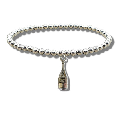 Wine Bottle Silver Beaded Bracelet