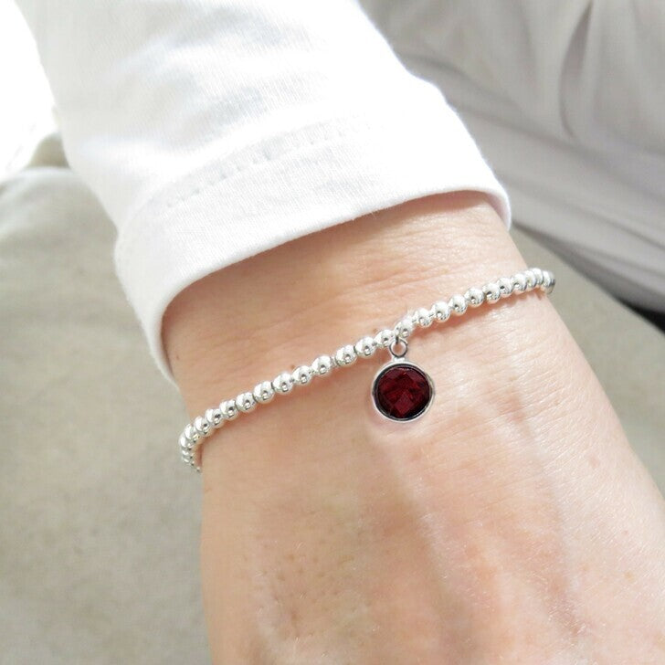 January Birthstone Beaded Bracelet - Dark Red