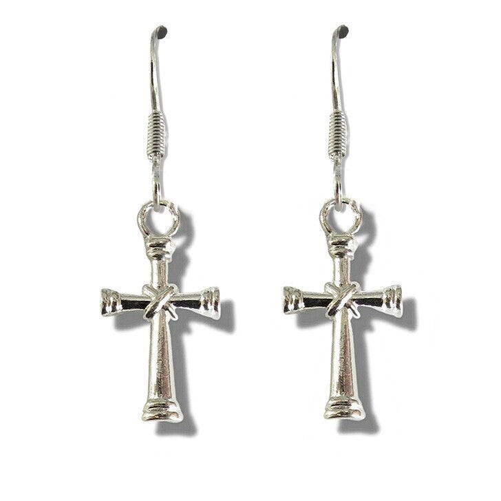 Cross Drop Earrings Silver Plated