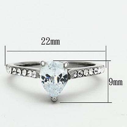TK1337 - High polished (no plating) Stainless Steel Ring with AAA Grade CZ  in Clear