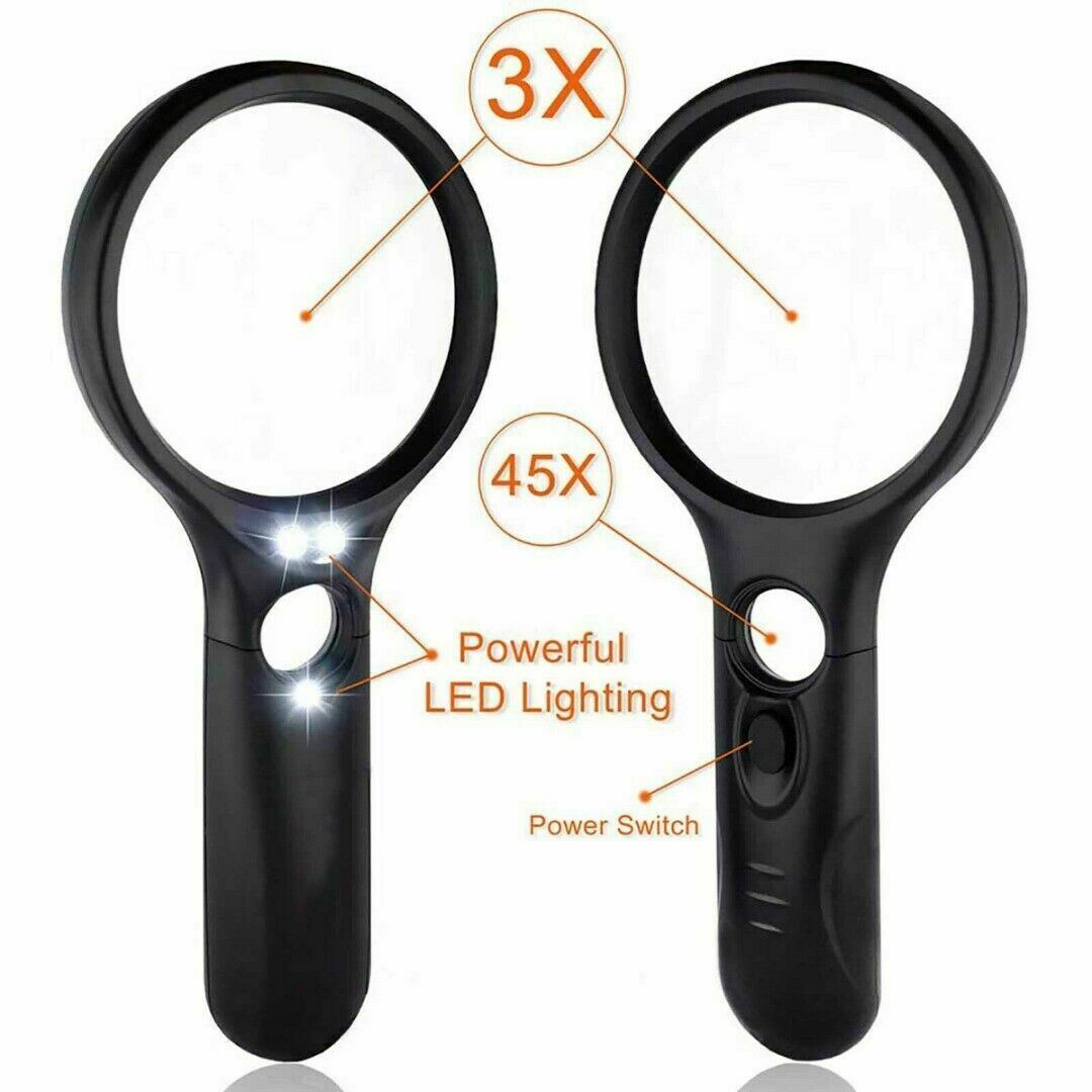 45X Magnifying Glass with Light LED Illuminated Reading Jewellery Loupe Handheld