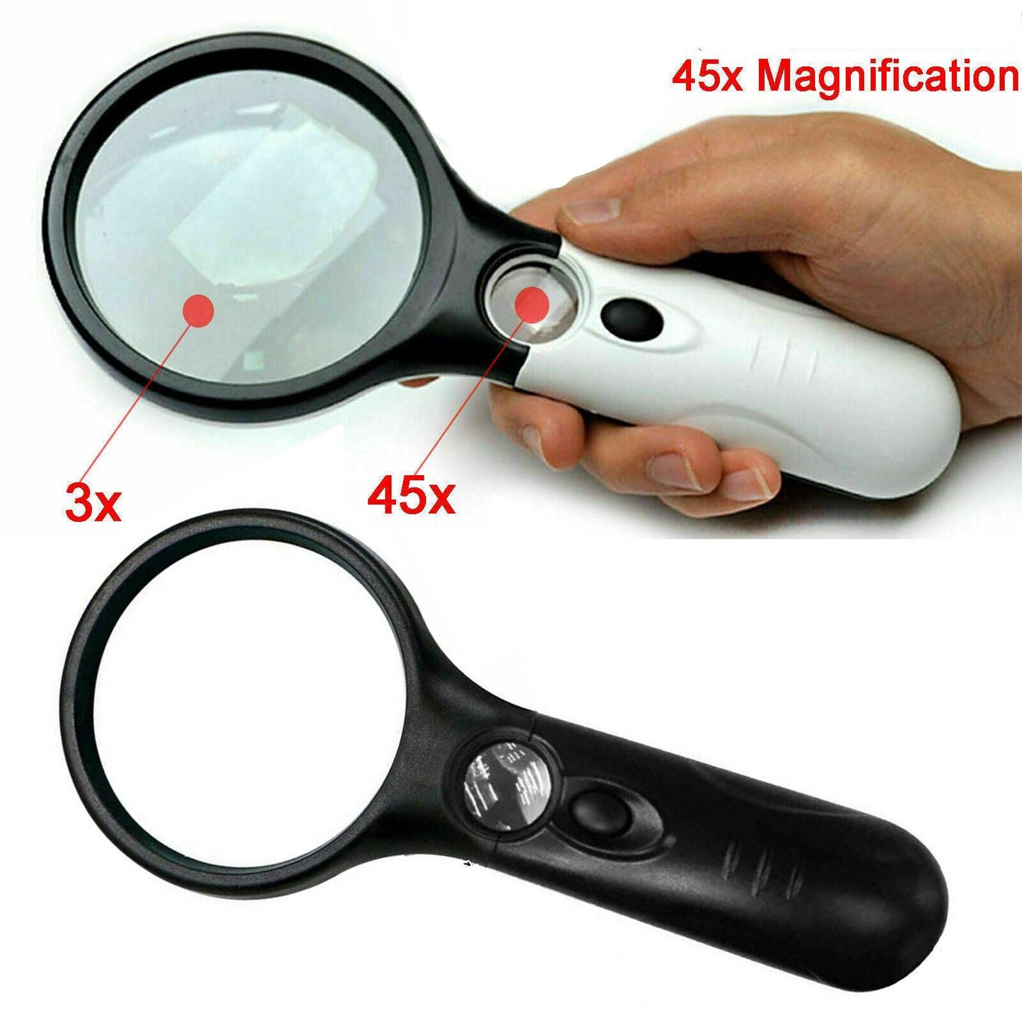 Magnifying Glass with Light LED Illuminated Magnifier with 3X 45X Magnification, Reading Magnifying Glass Jewellery Loupe Handheld