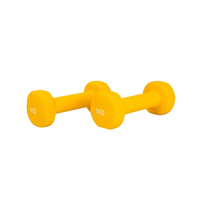 Pair of Neoprene Dumbbells Weights - Solid Iron Construction Yellow 1KG