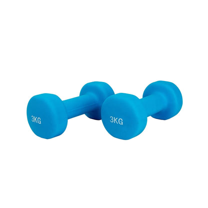 Pair of Neoprene Dumbbells Weights - Solid Iron Construction Dark Blue 3kg