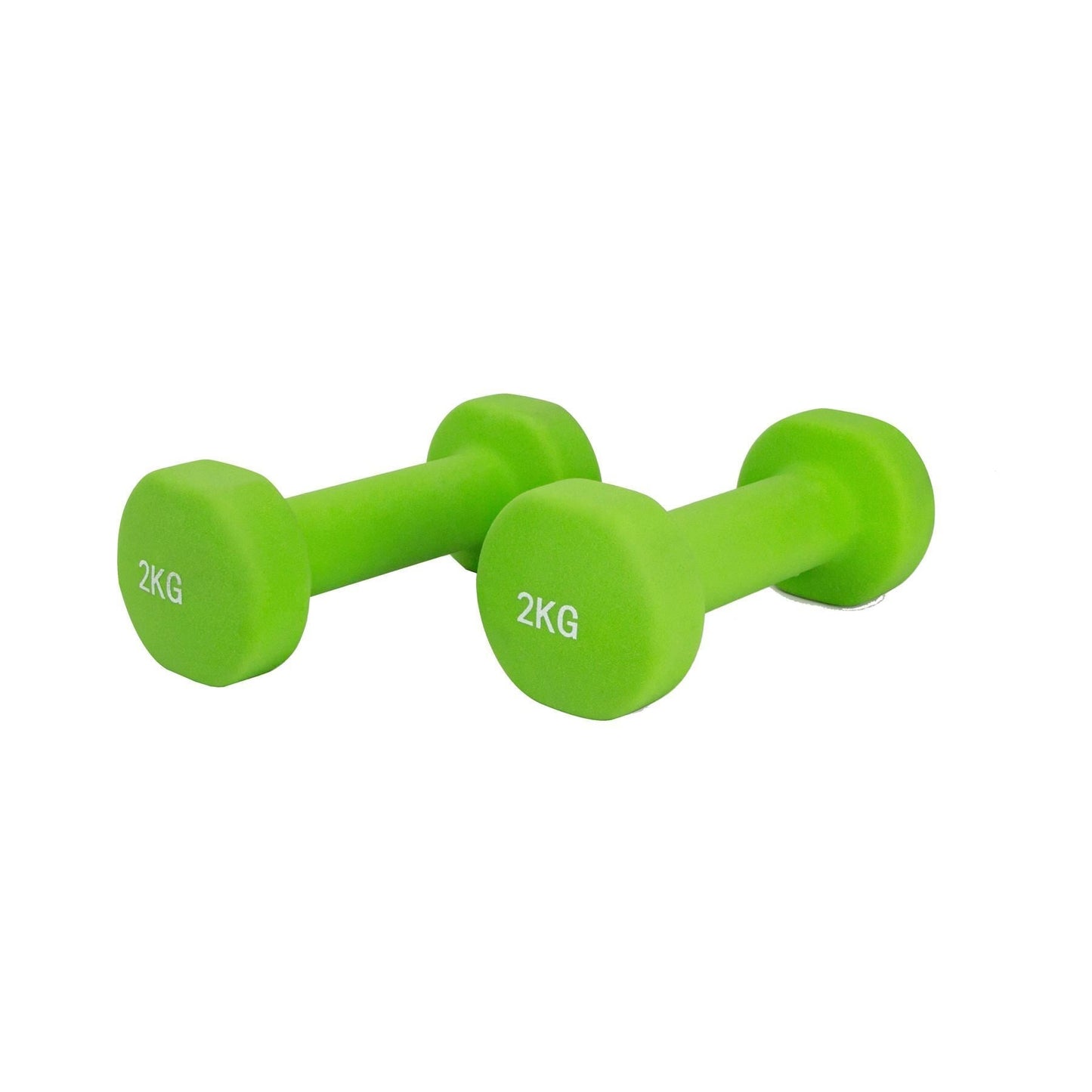 Pair of Neoprene Dumbbells Weights - Solid Iron Construction Green 2kg