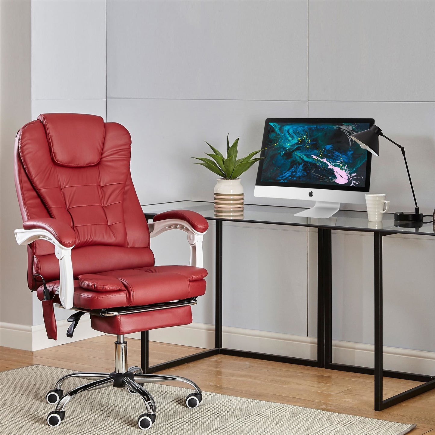 Office Gaming Computer Recliner Massage Chair With Footrest - Burgundy