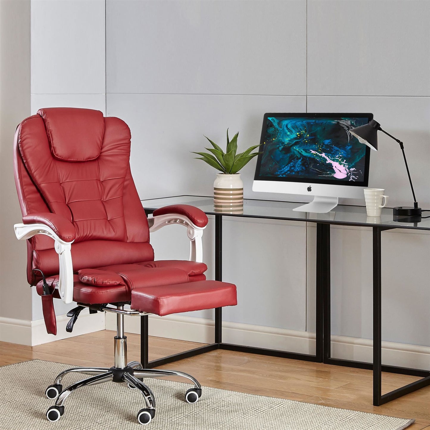 Office Gaming Computer Recliner Massage Chair With Footrest - Burgundy