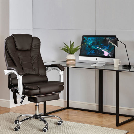 Office Gaming Computer Recliner Massage Chair With Footrest - Brown
