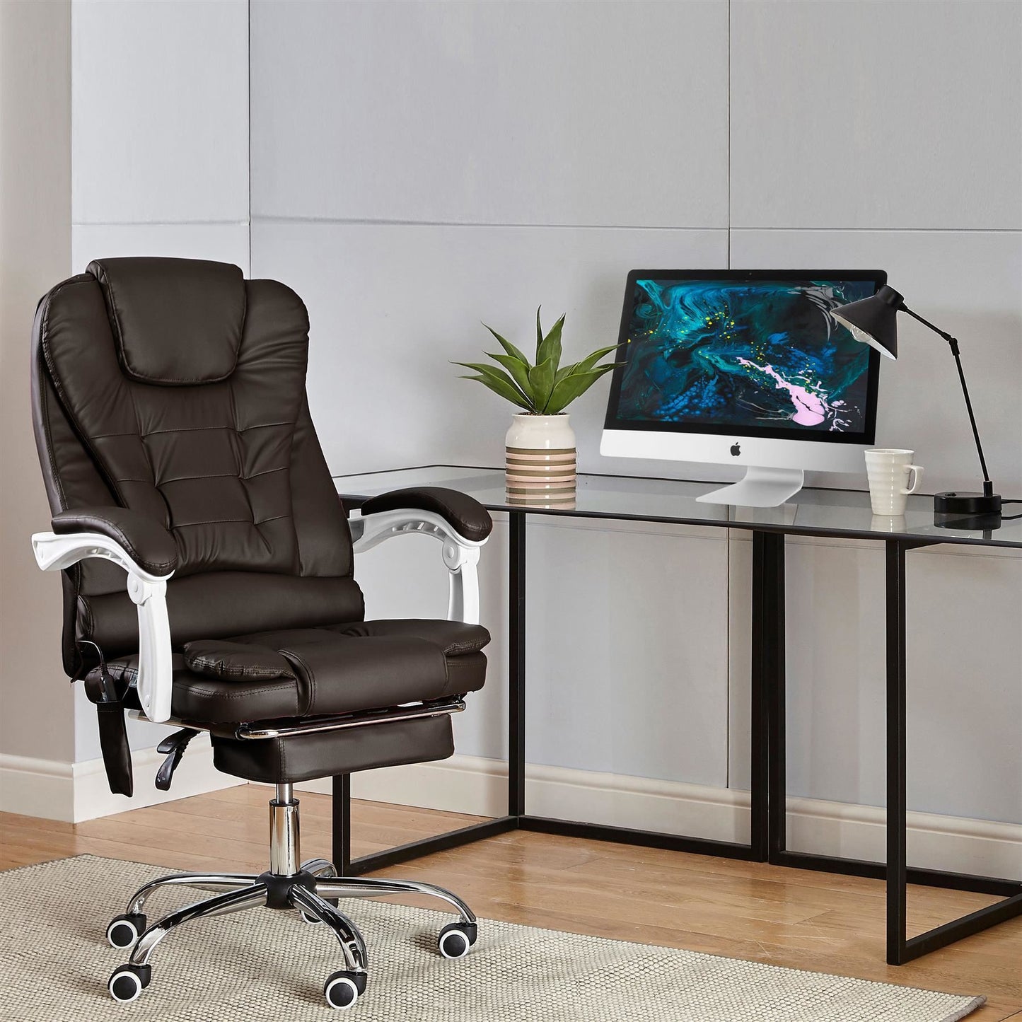Office Gaming Computer Recliner Massage Chair With Footrest - Brown