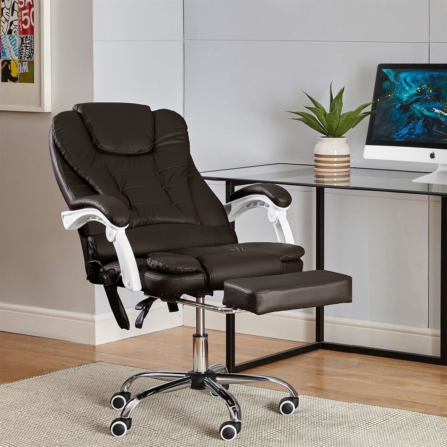 Office Gaming Computer Recliner Massage Chair With Footrest - Brown