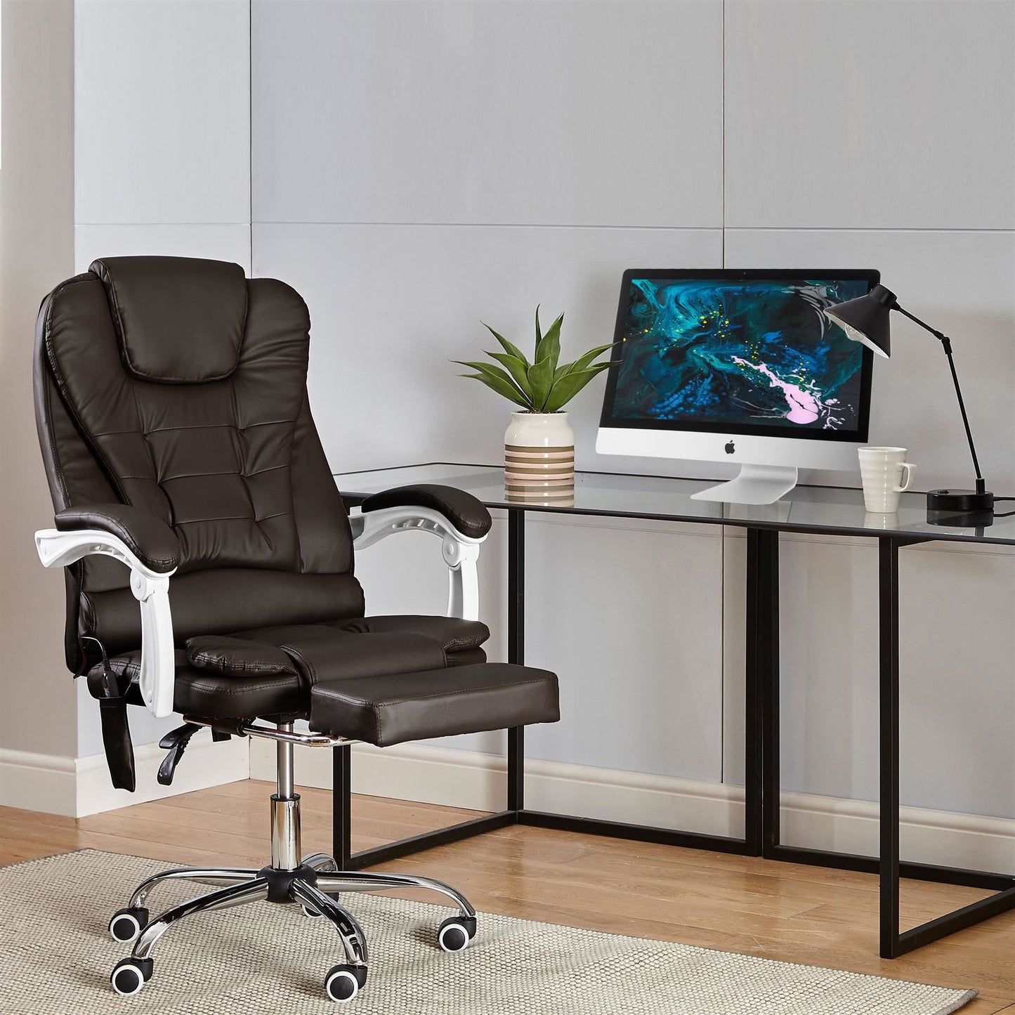Office Gaming Computer Recliner Massage Chair With Footrest - Brown