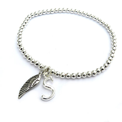 Personalised Initial & Mini Feather Charm Beaded Bracelet V