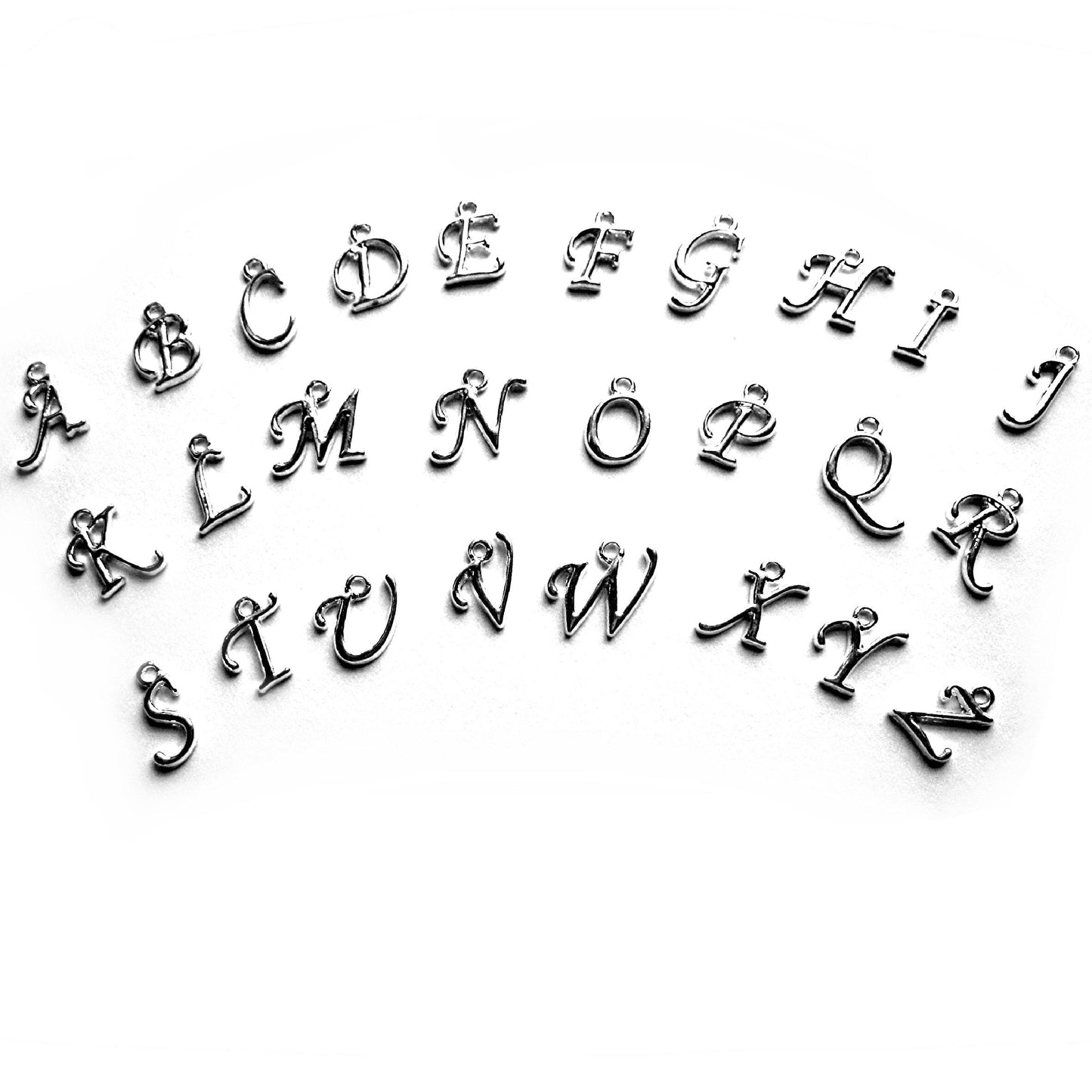 Initial Silver Loop Bangle with Heart Charm Letter -X