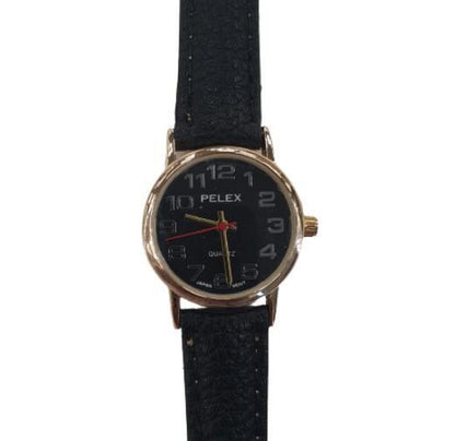 PELEX  Ladies Black Dial Black Leather Strap Quartz Watch PLX-013-PNP-BLK-BLK