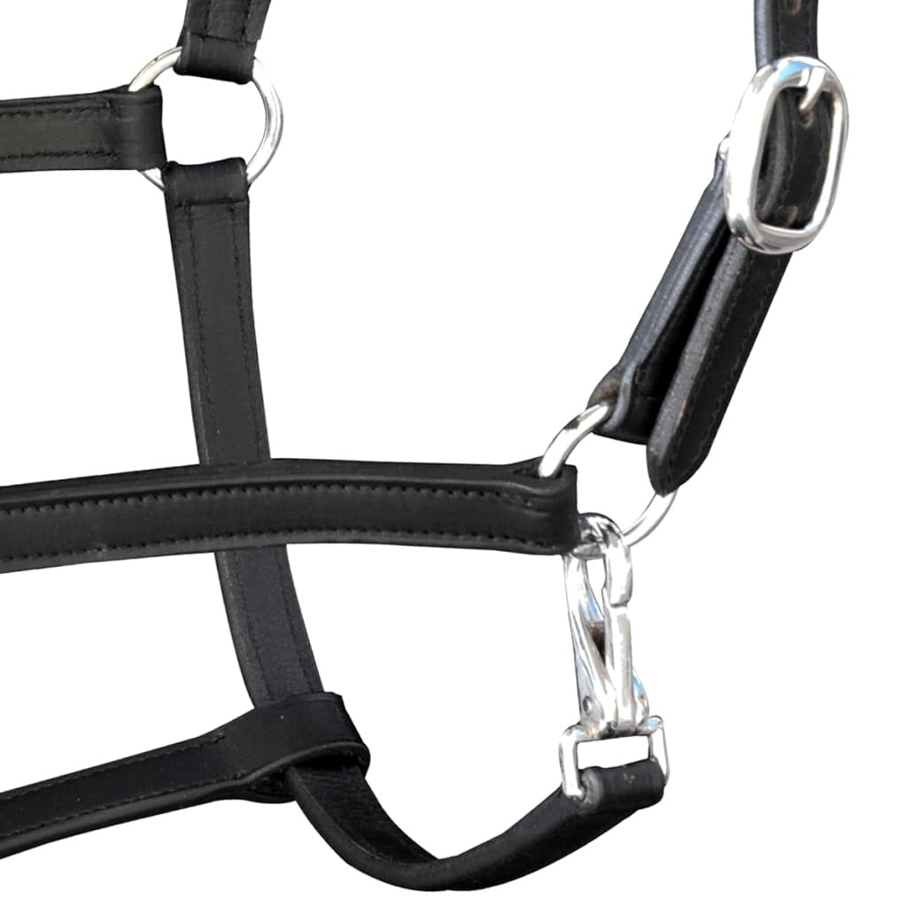 Real Leather Headcollar Stable Halter Adjustable Black Cob