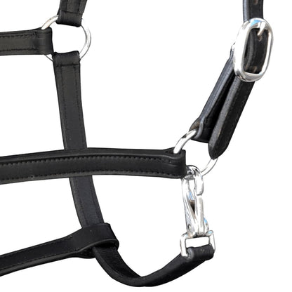 Real Leather Headcollar Stable Halter Adjustable Black Cob
