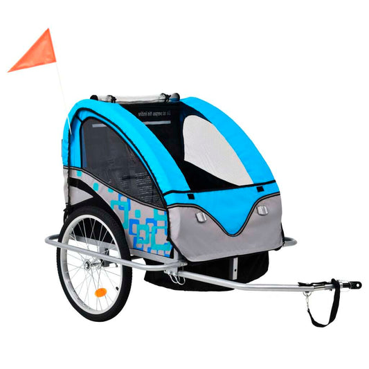 2-in-1 Kids' Bicycle Trailer & Stroller Light Blue and Grey