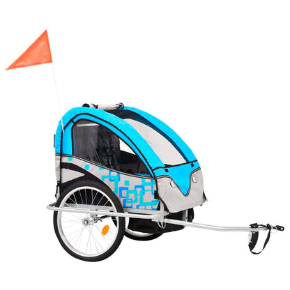 2-in-1 Kids' Bicycle Trailer & Stroller Light Blue and Grey